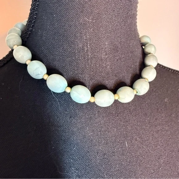 Pale Blue Large Bead Choker Necklace Lightweight Faux Pearl Betty Rubble - Picture 5 of 10
